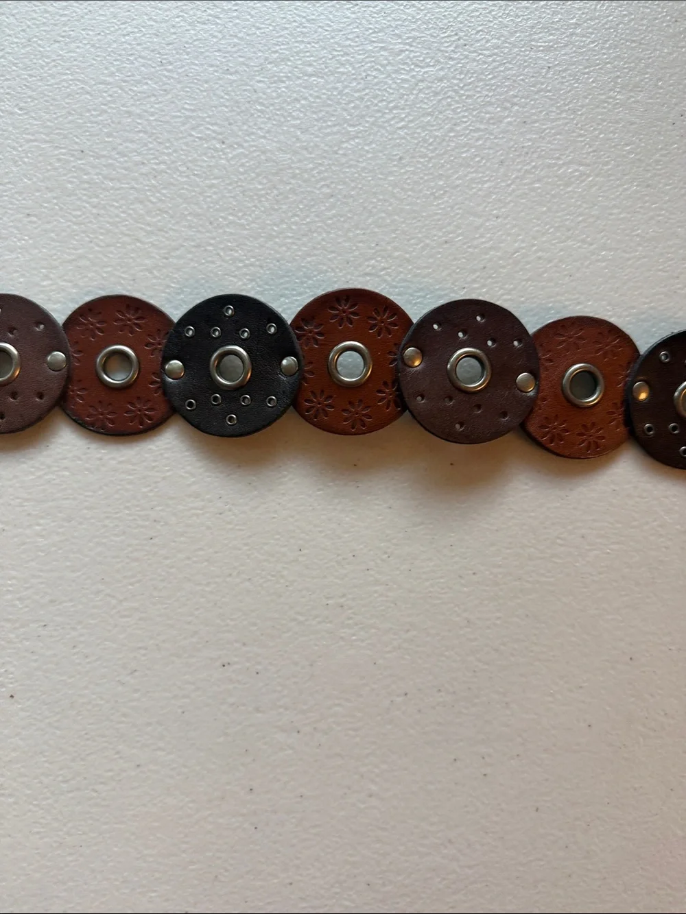 Round Leather Boho Disc Belt in Dark Brown and Black Size Medium/Large